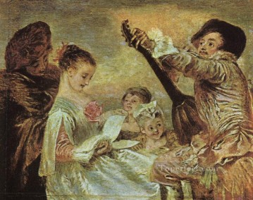 La lección de música Jean Antoine Watteau Pinturas al óleo
